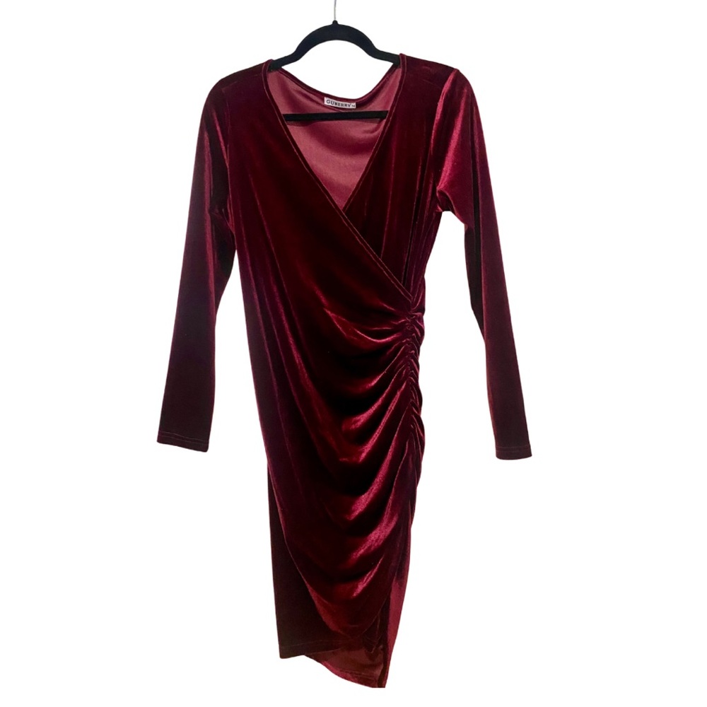 GUBERRY Women’s Wrap V-Neck Long Sleeve Velvet Babycon Dress - Sz M - Picture 2 of 4